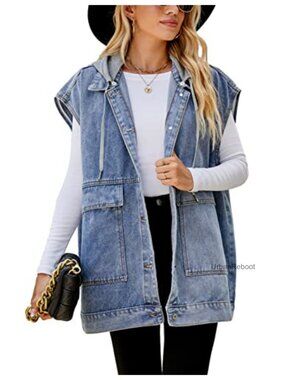 Oversized Denim Vest Sleeveless Button Down Jean Vest